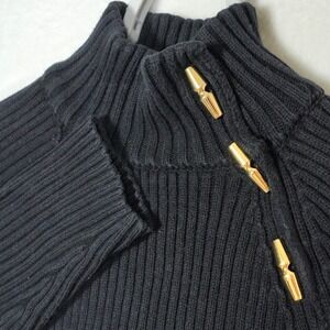 Lauren Ralph Lauren Women's Medium Black Knitted Golden Toggle Mock Neck Sweater